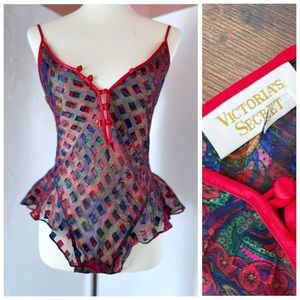 VTG Victoria’s Secret Y2K Teddy Gold Label Paisley Colorful Petite Lingerie